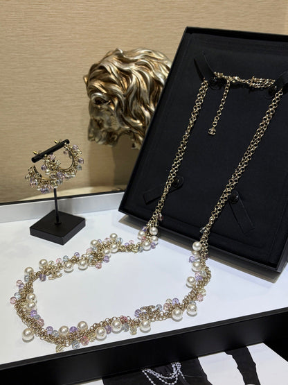 Chanel 2026 Colored Crystal Pearl Double C Long Necklace