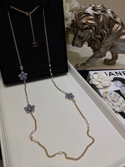 Chanel 2026 Gold Double C Denim Flower Enamel Necklace