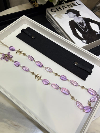 Chanel 2026 Double C Purple Floral Acrylic Beaded Necklace