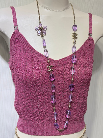 Chanel 2026 Double C Purple Floral Acrylic Beaded Necklace