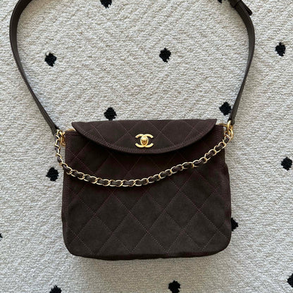 Chane 2026 Shoulder Bag 25cm Brown Suede