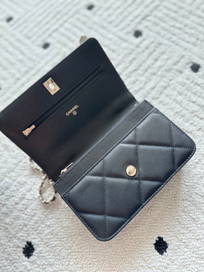 Chanel 2025 Trendy CC Wallet on Chain 19cm Bag Black Caviar Leather 320291