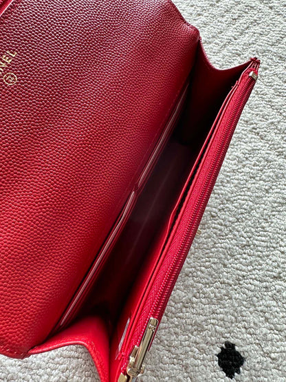 Chanel 2025 Trendy CC Wallet on Chain 19cm Bag Red Caviar Leather 320293