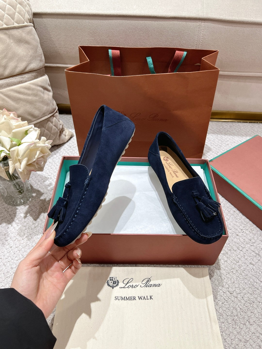 LP Dot sole walk mocassinown Navy Blue Suede 215003