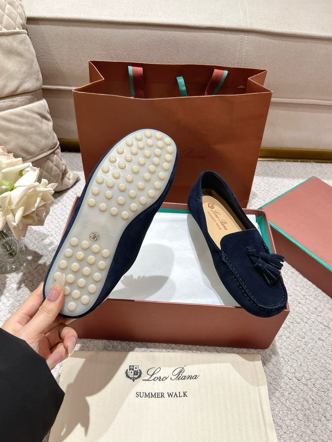 LP Dot sole walk mocassinown Navy Blue Suede 215003