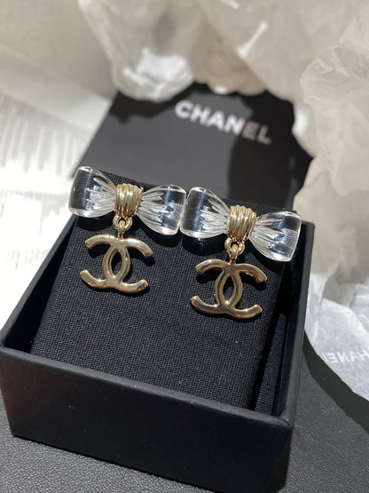 CC Transparent Acrylic Bow Gold Earrings