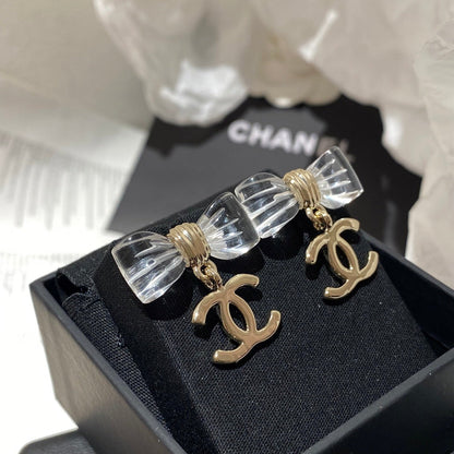 CC Transparent Acrylic Bow Gold Earrings