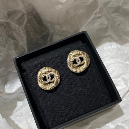 CC Twist Gold Diamond Double C Earrings