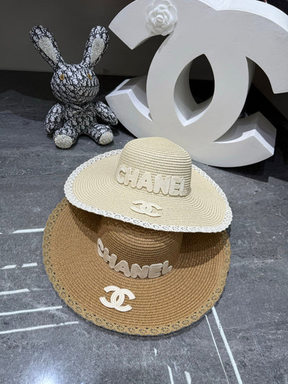 Chanel Round Top Straw Hat with Wide Brim 280798