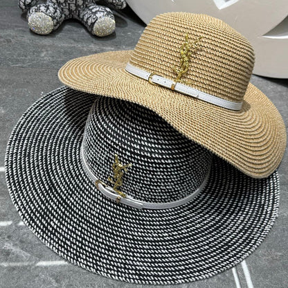 YSL Round Top Yarn Wide Brim Straw Hat 280795