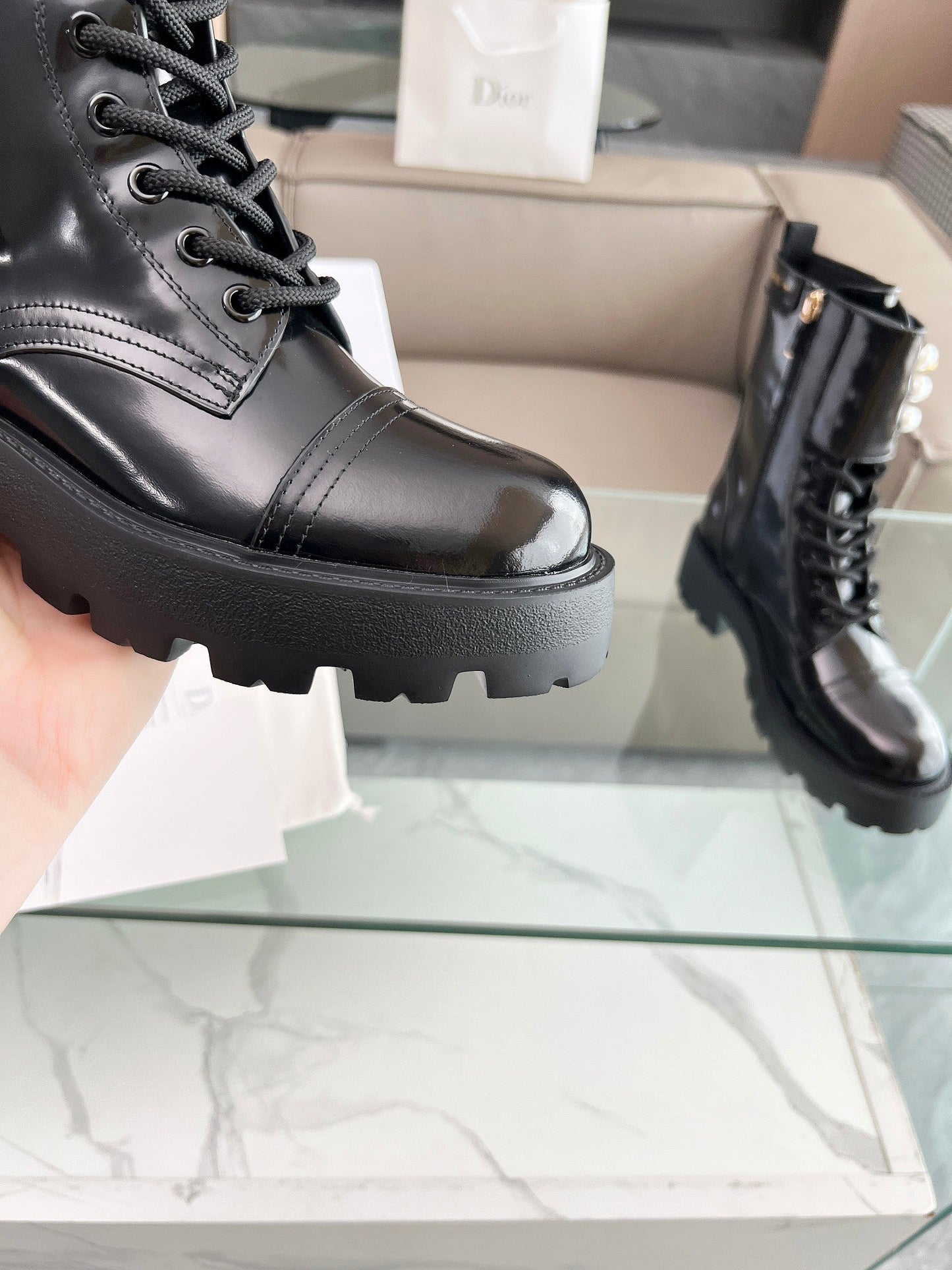 CD D-Strike Ankle Boot Glossy Black Calfskin