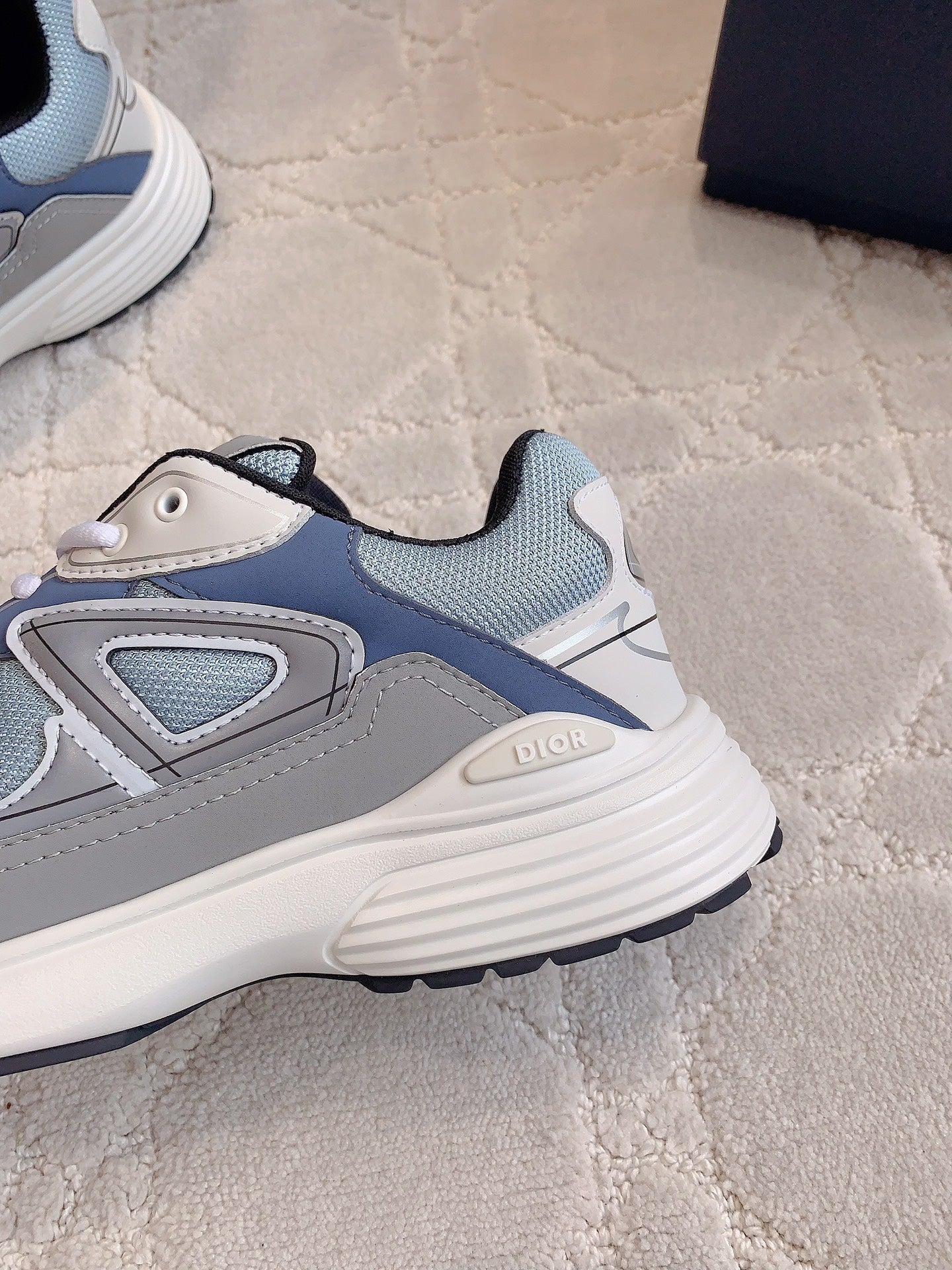 CD B30 Sneaker Dark Blue Grey Mix Light Blue White Polyester Mesh Fabric And Calfskin