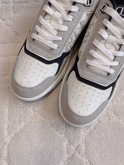 CD B27 Low-Top Sneaker Grey White Mix Black Print Wrinkled Calfskin