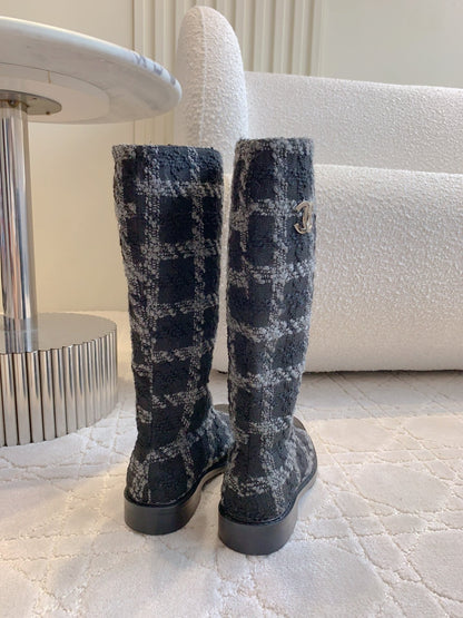 CC High Boots In Black Tweed Mix Curly Wool 145500