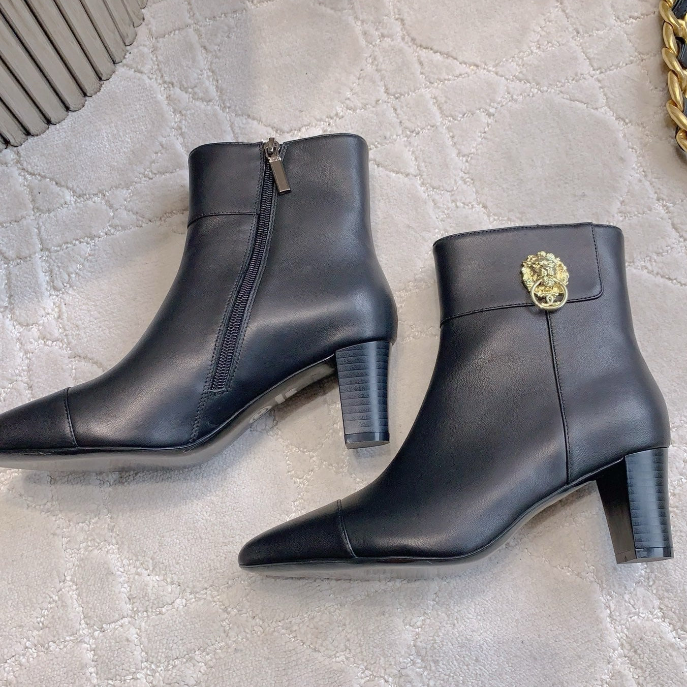 CC 25 Chunky High-heeled Ankle Boots Black Gold Calfskin 516660