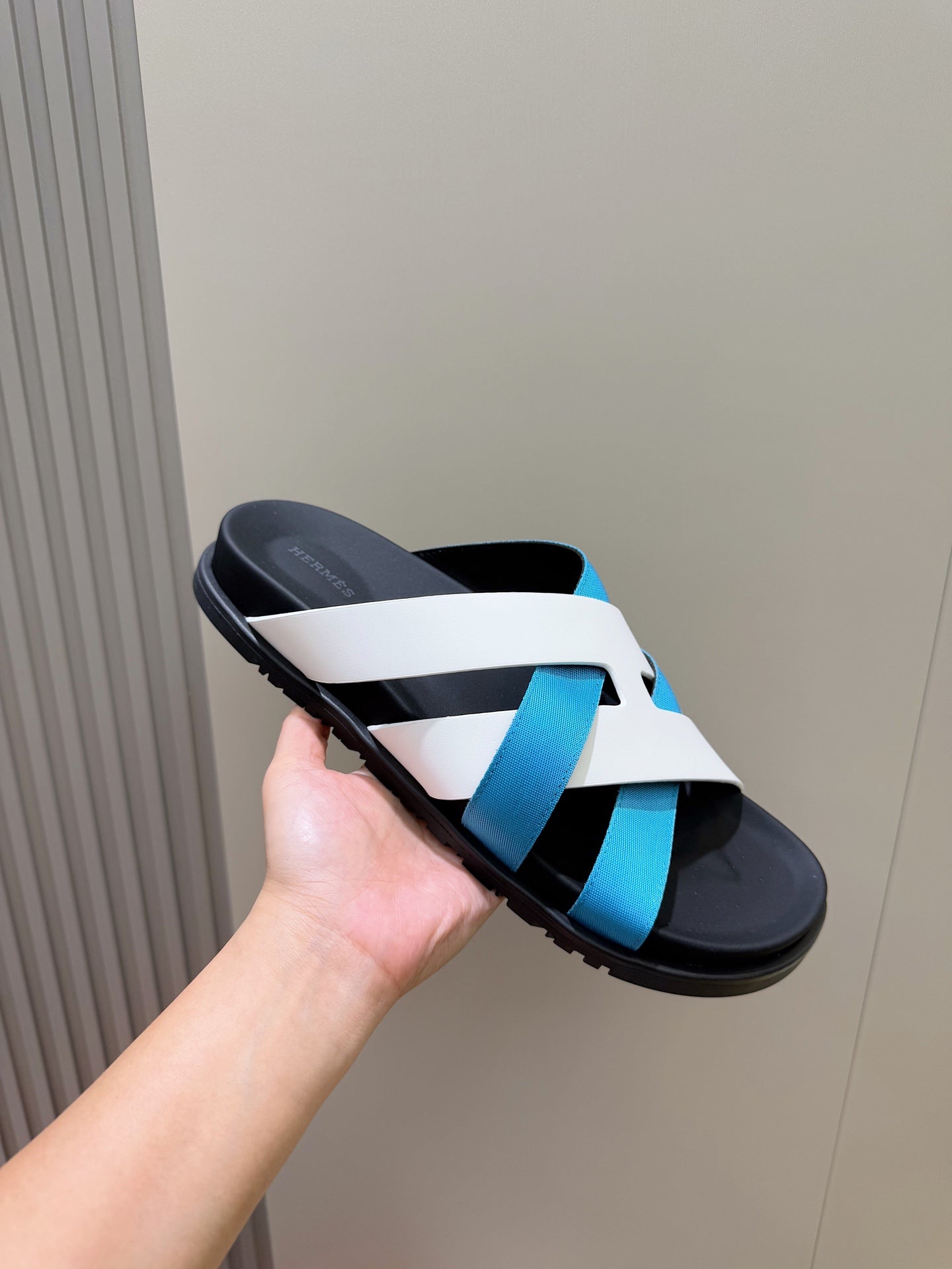 HM Men's Kazimir Slide Blue White Calfskin 562777