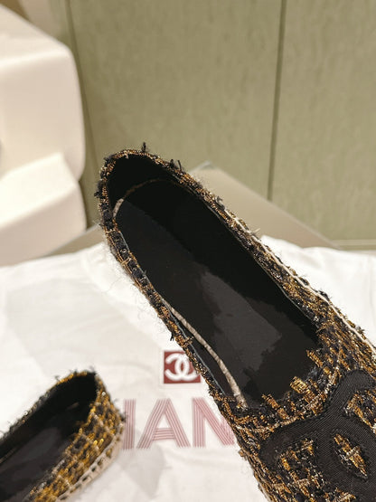 espadrilees black gold tweed canvas