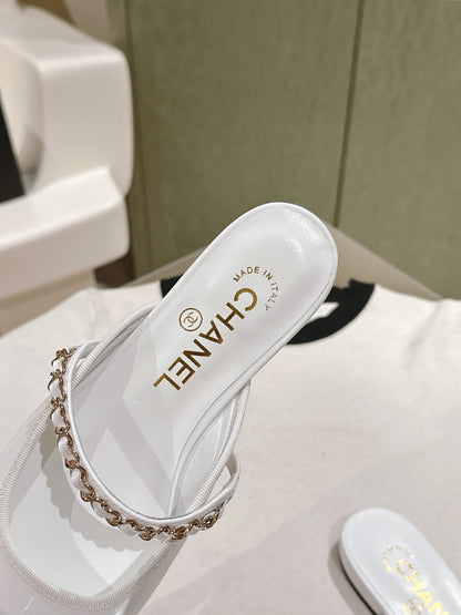 cc mule leather chain white calfskin black patent calfskin
