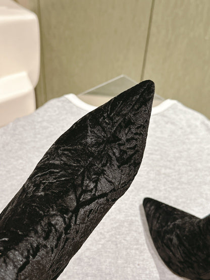 CC Ankle Boots 85mm Black Rough Velvet Fabric