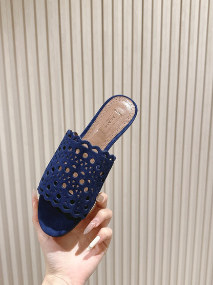 Alaia 2025 Vienne Slippers Blue Lambskin 293661
