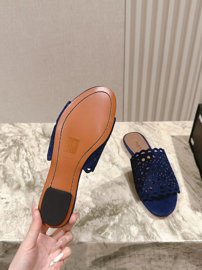 Alaia 2025 Vienne Slippers Blue Lambskin 293661