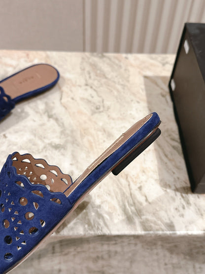 Alaia 2025 Vienne Slippers Blue Lambskin 293661