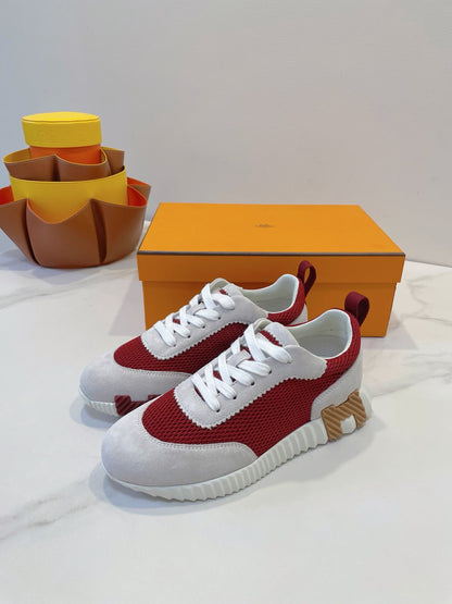 HM  Bouncing sneaker Beige Gray mix Red Fabric with Suede 212285