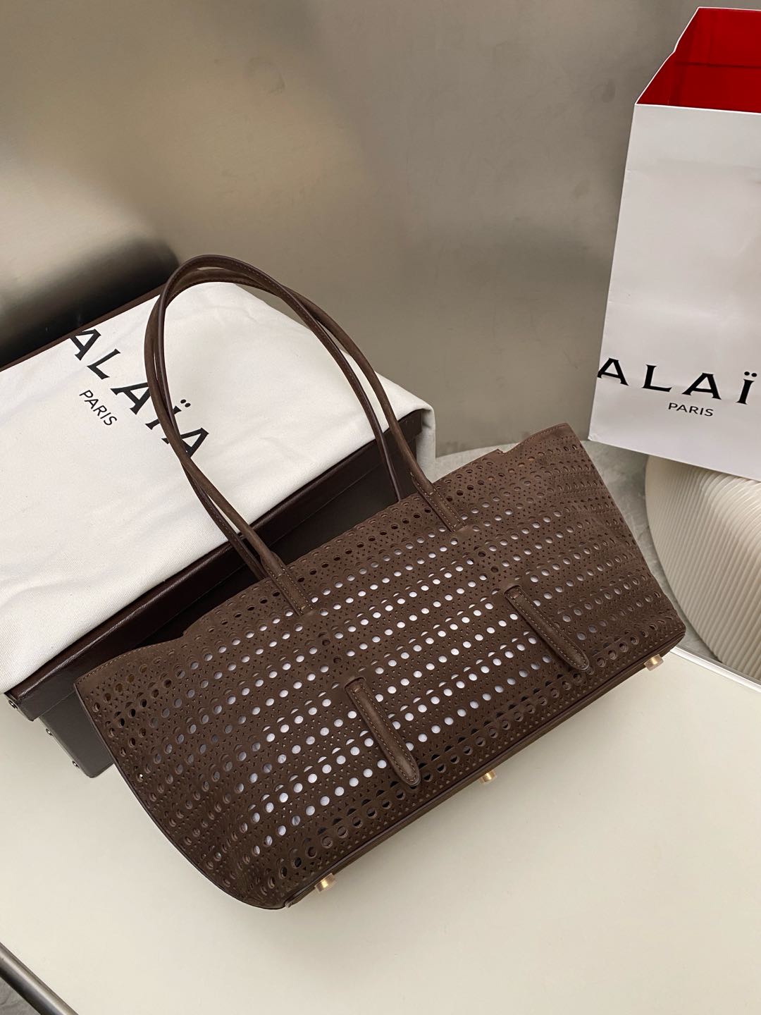 Alaia NEO MINA 32 BAG DARK BROWN CALFSKIN 243009