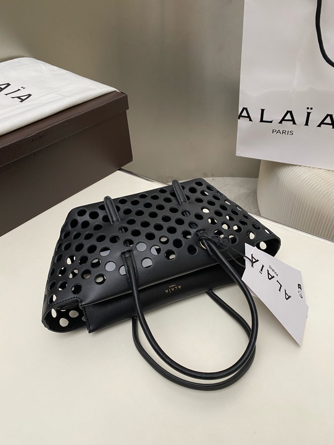 Alaia NEO MINA 20 BAG BLACK CALFSKIN 243014