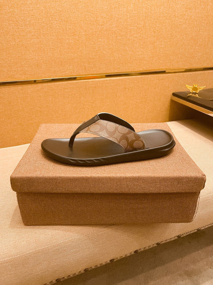 GG Men's Sandals Slide Brown Leather 587239