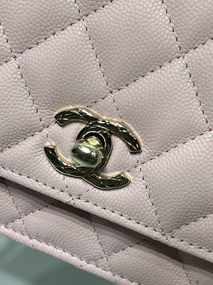 cc 25S Woc Top Handle 19cm Pink Grained Calfskin Light Gold Hardware