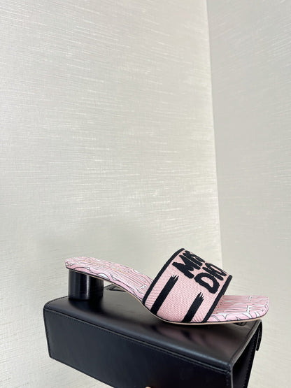 dway heeled slide 35 embroidered cotton pink miss cd alllover motif