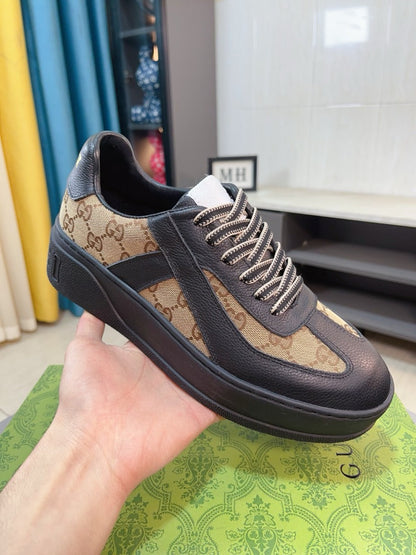 GG Men's Platform Sneaker Black Brown Cowhide 523420