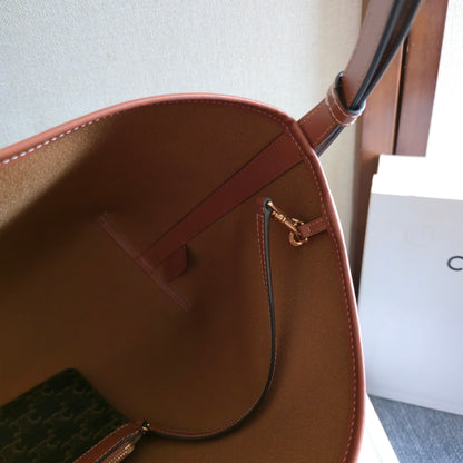 Celine 2025 Soft Shopper Bag Black Tan Canvas Calfskin 276292