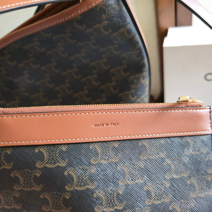 Celine 2025 Soft Shopper Bag Black Tan Canvas Calfskin 276292