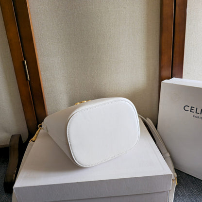Celine 2025 Bucket Louise Bag 19cm White Calfskin 276312