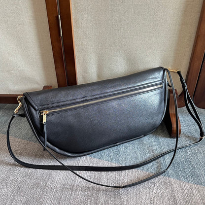 Celine 2025 Halfmoon Soft Triomphe Bag Black Shiny Lambskin