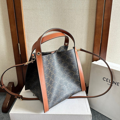 Celine 2025 Cube Bag 21cm Black Tan Canvas Calfskin 276297