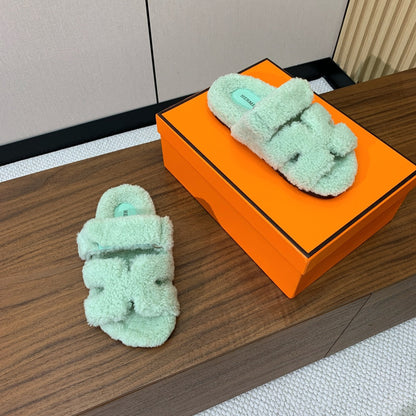 HM Chypre Sandal In Light Turquoise Lamb Wool 984178