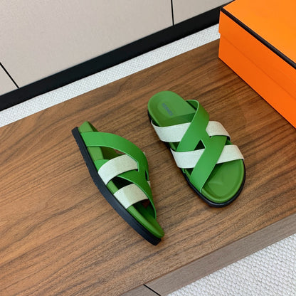 HM Kazimir Sandal Green Gray  Farbic Calfskin 293988