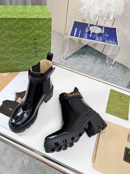 GG ankle boots  black cowhide gold buckle