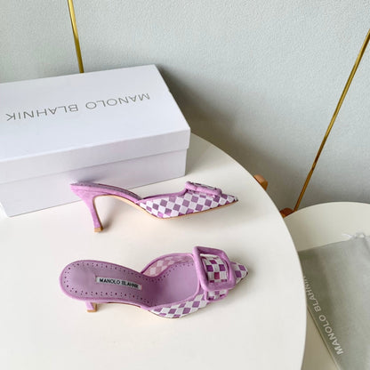 Manolo Mules 7cm Purple Fabric Leather  528012