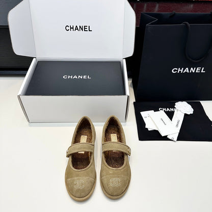 Chanel 25 Mary Jane Ballet Flat Solf Beige Wool Fur 413025