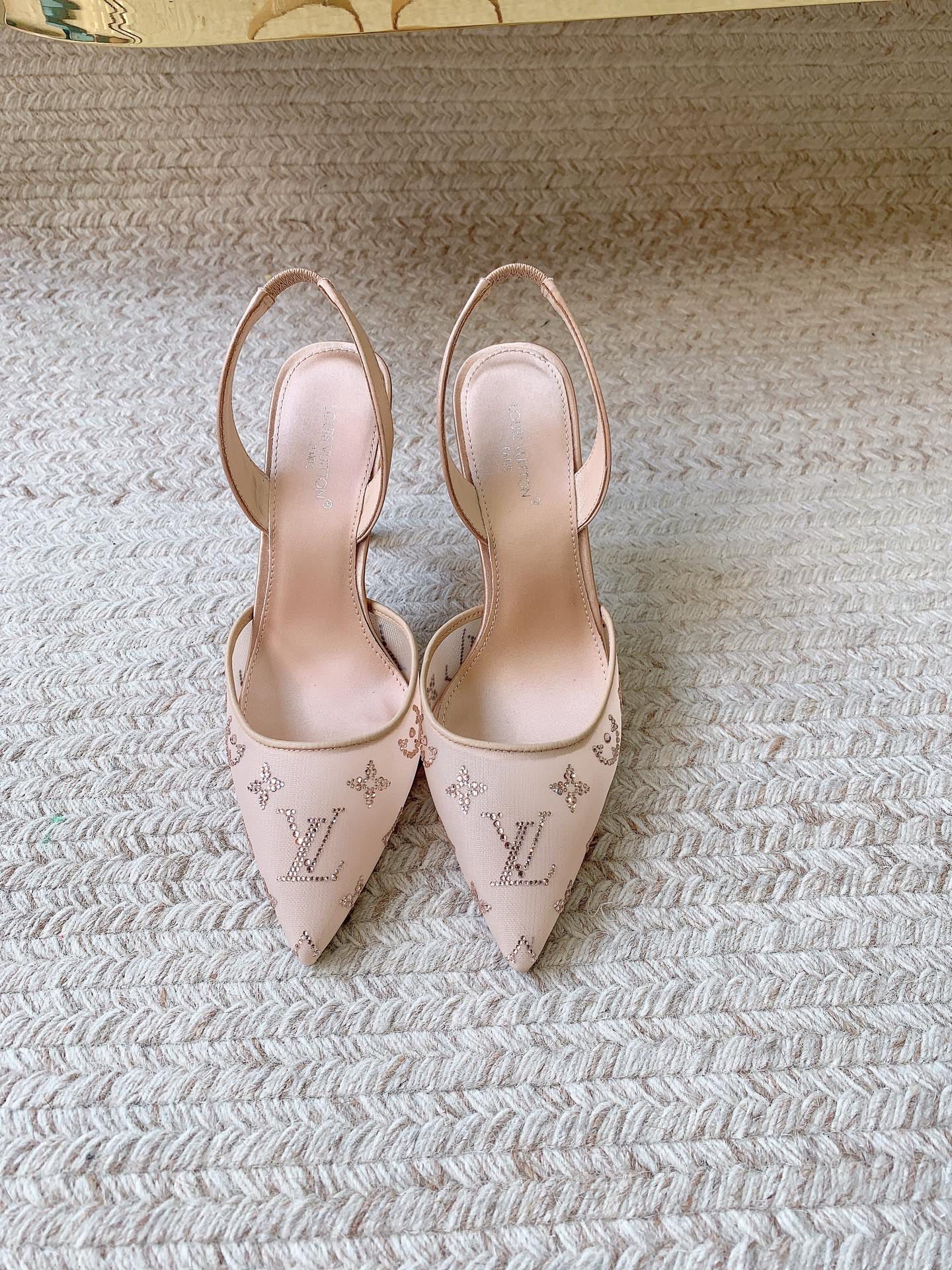 LV 26ss Slingback Beige Mesh Leather 669993