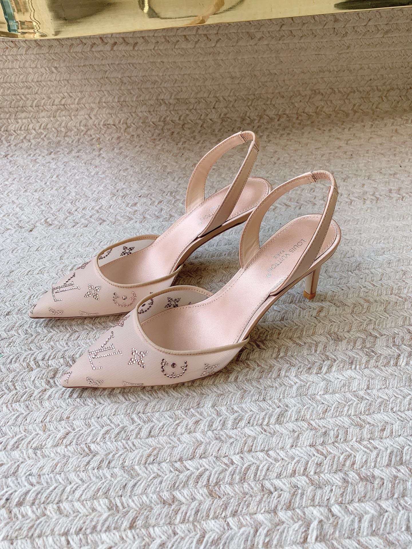 LV 26ss Slingback Beige Mesh Leather 669993