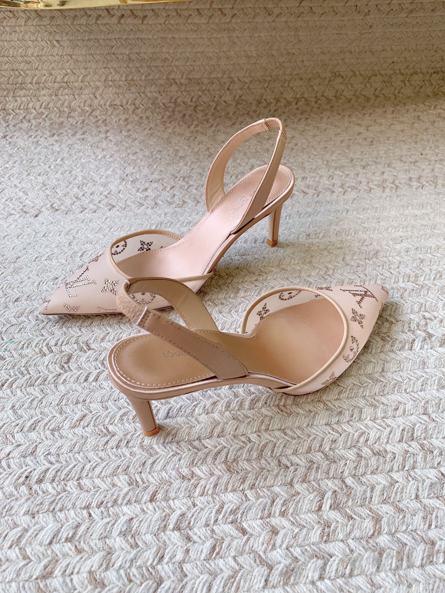 LV 26ss Slingback Beige Mesh Leather 669993
