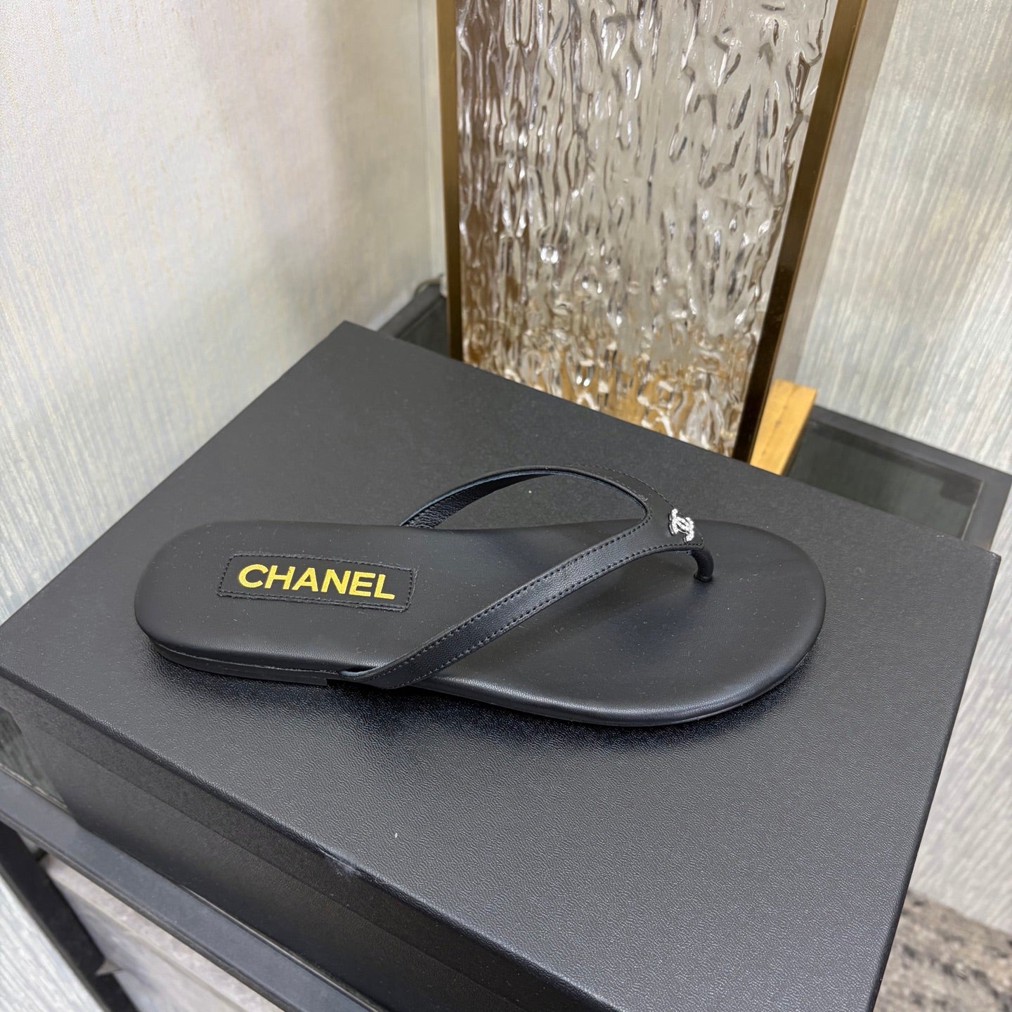 Chanel 2026 Classic CC Logo Flip Flops Black Sheepskin 826169