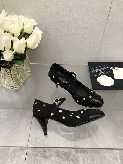 MARY JANE BLACK SUEDE AND LAMBSKIN ATTACH METAL
