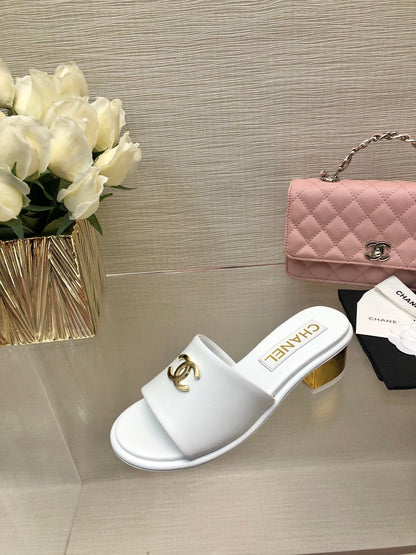 CC 25C Mid Heel Mule White Genuine Calfskin 212954