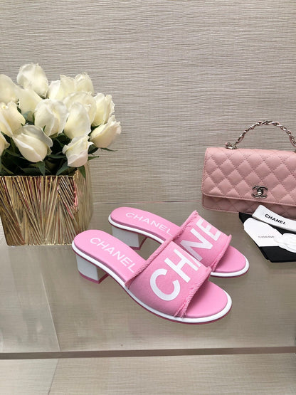 CC 25C Mid Heel Mule Pink Fabric Material 212962